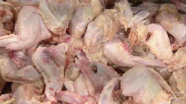 Poultry processing industry. Raw chicken meat production line. — Stock Video