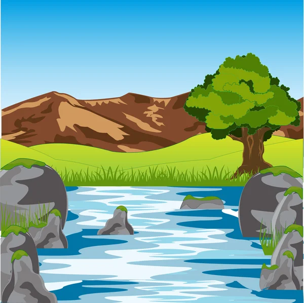 Río limpio año diurno — Vector de stock