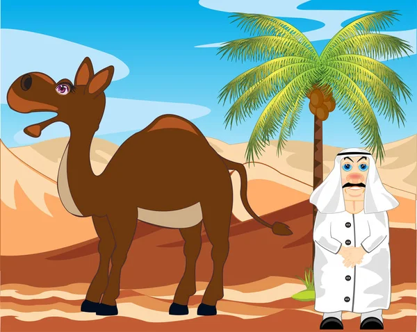 Árabe con camello en el desierto — Archivo Imágenes Vectoriales
