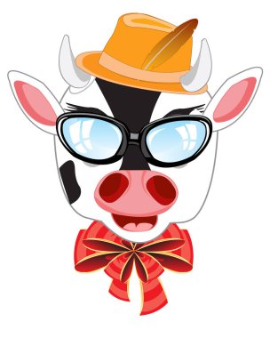Cow bespectacled and hat clipart