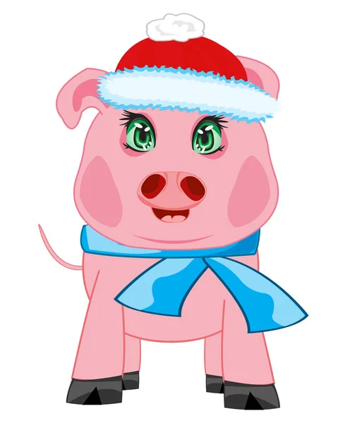 小猪在帽子和围巾 — 图库矢量图片