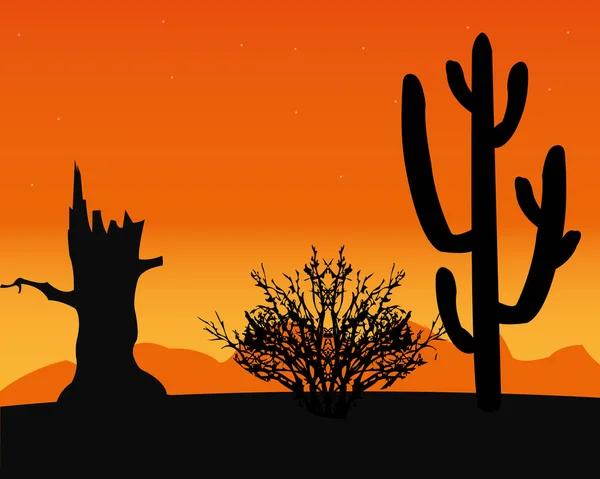 Desierto y cactus — Vector de stock