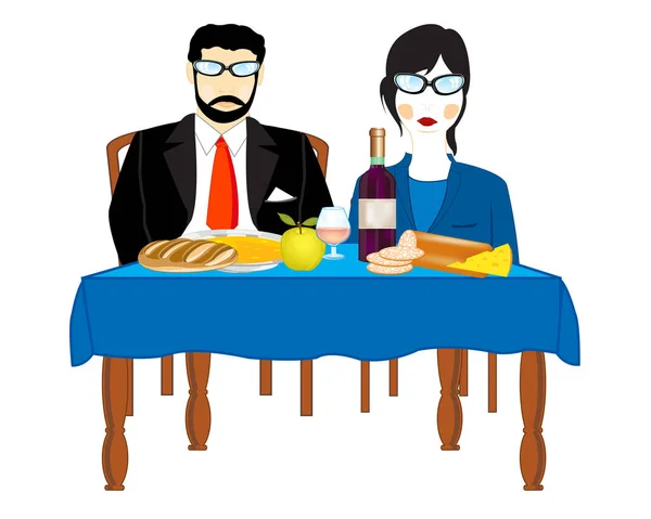 Homme et femme à la table — Image vectorielle