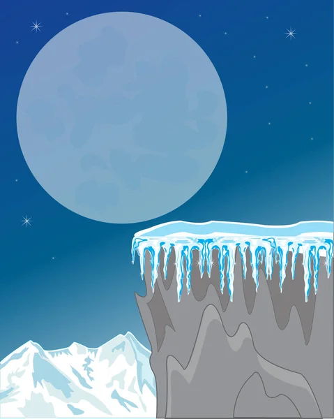 Night in mountain in winter — Stock Vector