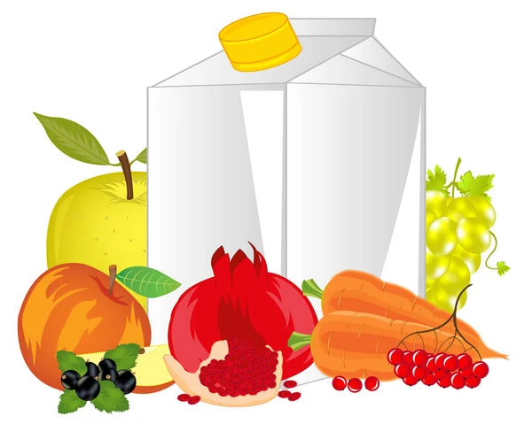 El embalaje del jugo y las frutas con hortalizas — Vector de stock