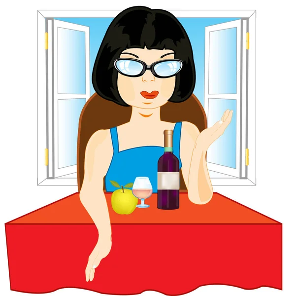 Girl at the table — Stock Vector