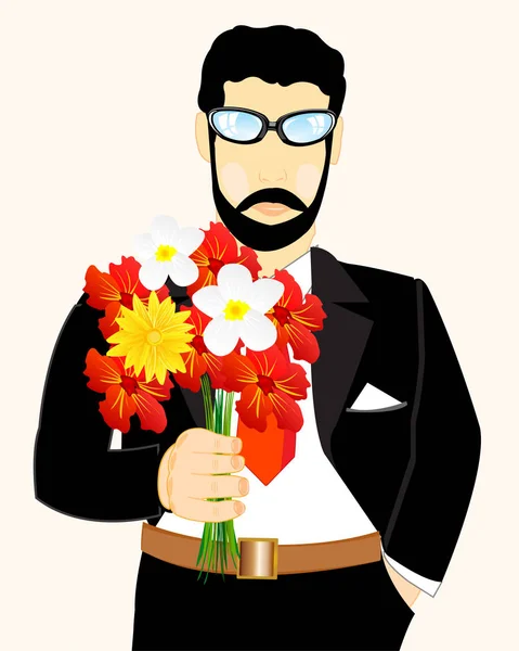 Homme avec bouquet fleur — Image vectorielle