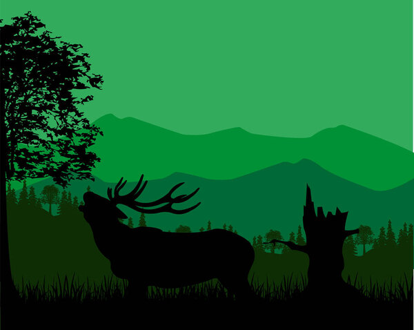 Силуэт оленя в горах
