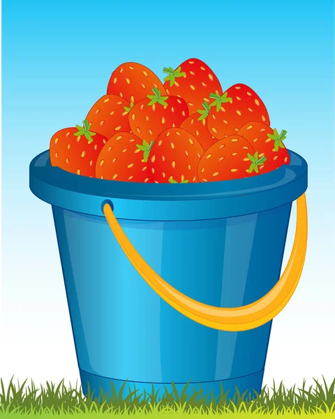 Eimer mit Erdbeeren — Stockvektor