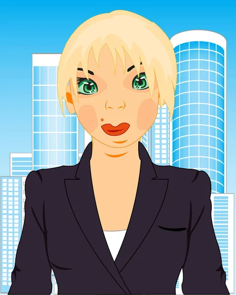 Girl in suit on background of the city — Stock Vector