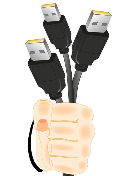 Cables with connector in hand — Stock Vector