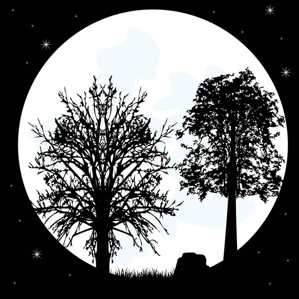 Silhouetten Baum auf dem Hintergrund des Mondes — Stockvektor
