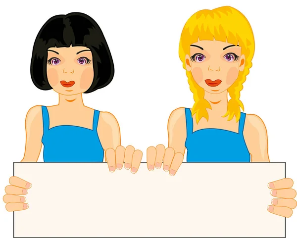 Two girls with poster — Stock Vector