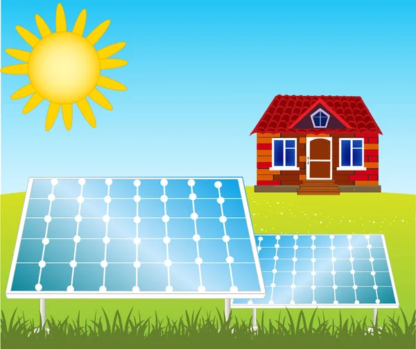 Dům a solární panely — Stockový vektor