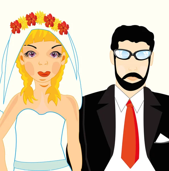 Bruidegom en de bruid — Stockvector
