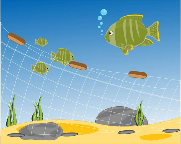 Fiske netto vattenburen — Stock vektor