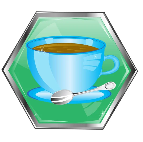 Botón con taza de café — Vector de stock