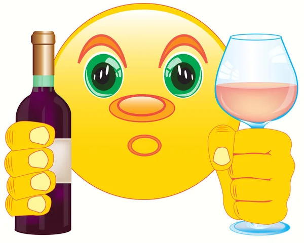 Veselý obličej s lahev vina a pohár — Stockový vektor