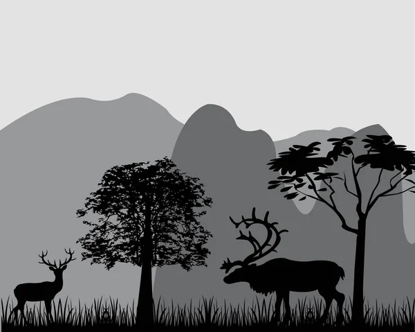 Cerfs et montagnes — Image vectorielle