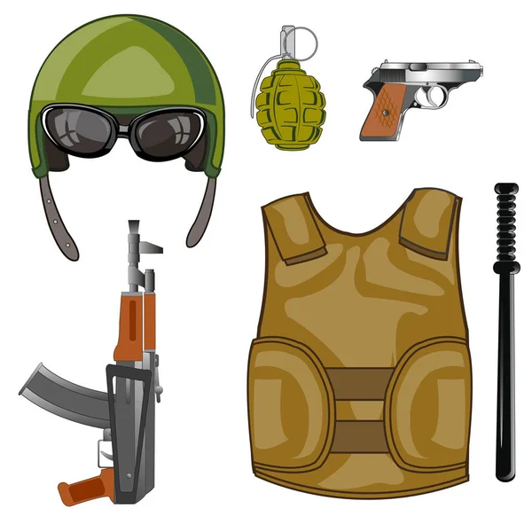 Equipment and weapon military — Stock Vector