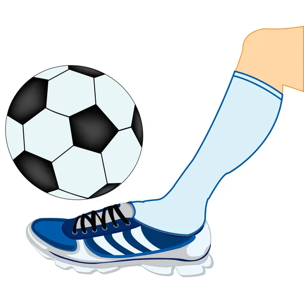 Pierna del futbolista con balón — Vector de stock