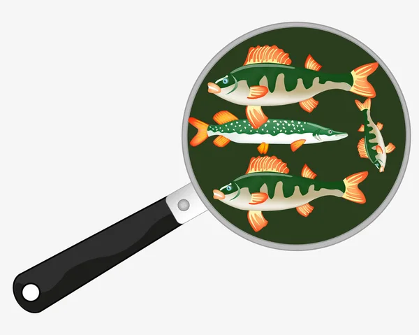Рыба на сковородке — стоковый вектор