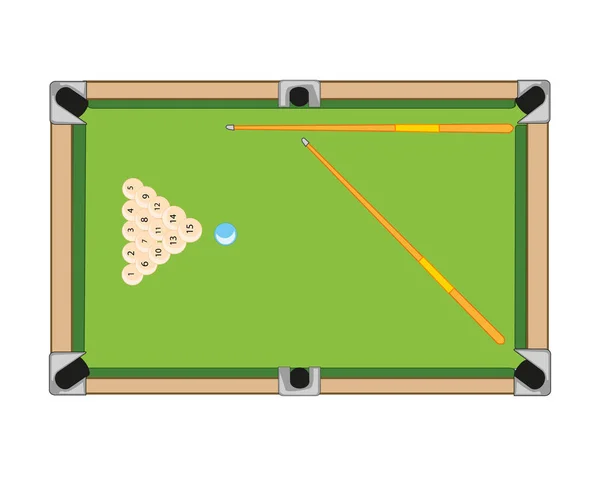 Billiard table and balls with cue — Stock Vector