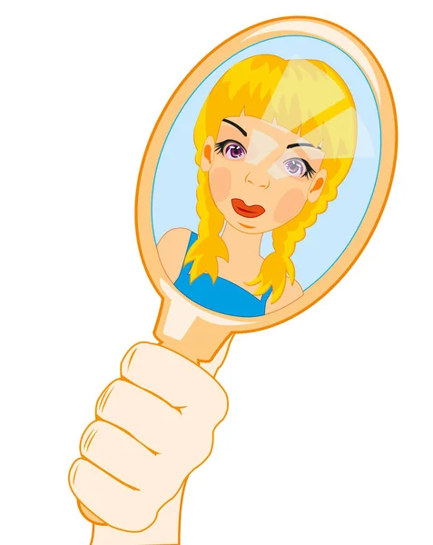 Girl looks at oneself in mirror — Stock Vector