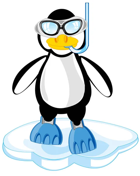 Kreslený tučňáka v maska a ploutve — Stockový vektor
