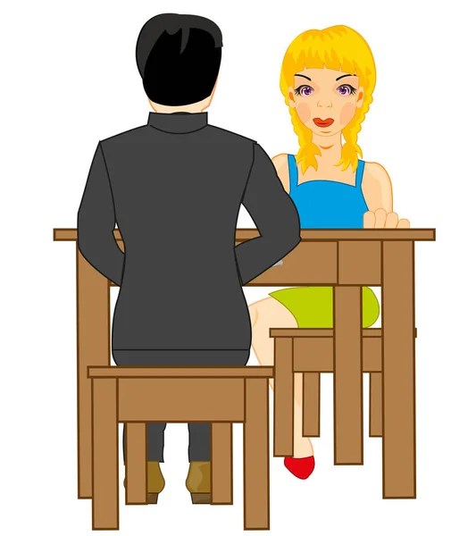 Girl and lad at the table — Stock Vector