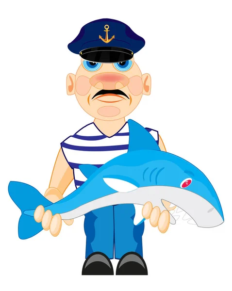 Sailor with caughted by shark — Stock Vector