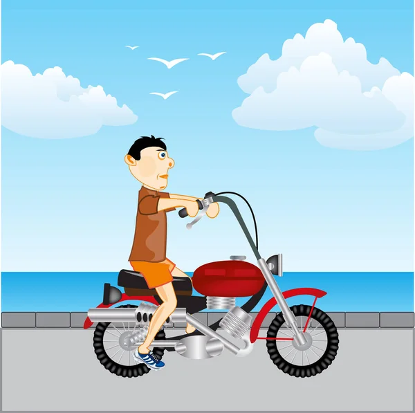 Человек с мотоциклом на дороге — стоковый вектор