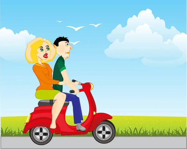 Hombre con mujer en motocicleta — Vector de stock