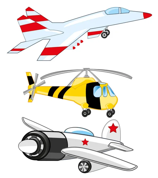 Uçak, avcı uçağı ve helikopter — Stok Vektör
