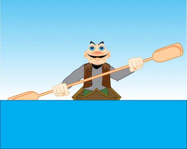 L'homme navigue sur un bateau en eau calme — Image vectorielle