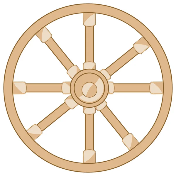 Старое деревянное колесо на белом фоне изолировано — стоковый вектор