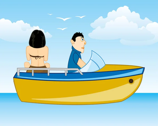 Man en vrouw varen op motorboot seaborne — Stockvector