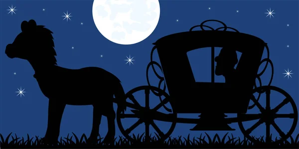 Silhouette of the crew of the coach with horse and moon night — Stock Vector