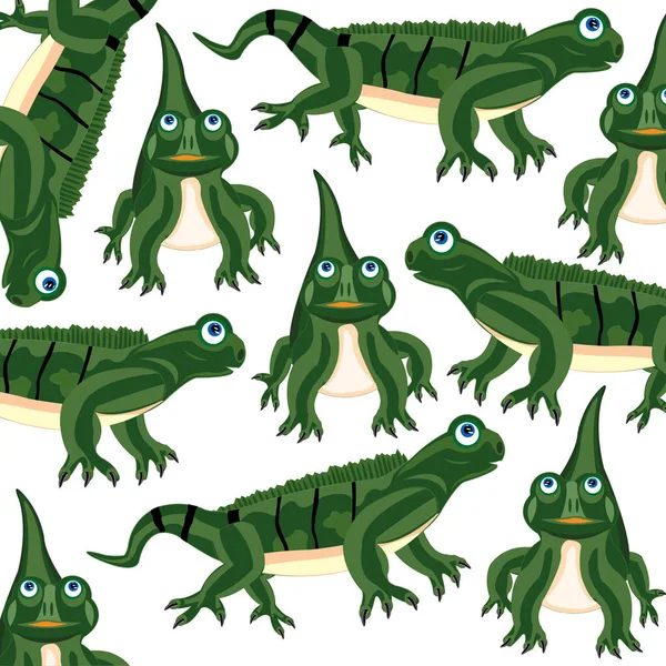 Ilustração vetorial do grande padrão de iguana lagarto verde —  Vetores de Stock