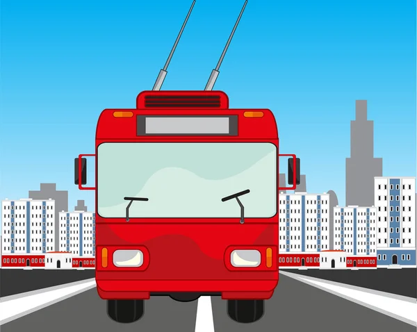시내의 거리에서 대중 교통용 트롤리 버스 — 스톡 벡터