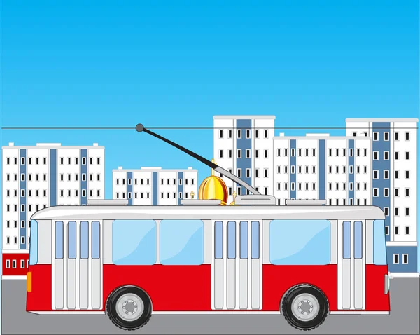 Векторная иллюстрация транспортного троллейбуса в городе — стоковый вектор
