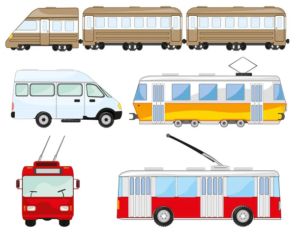 Ciudad y transporte público sobre fondo blanco está aislado — Archivo Imágenes Vectoriales