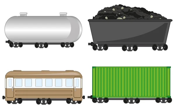 Векторная иллюстрация пассажирских и вагонов поезда — стоковый вектор