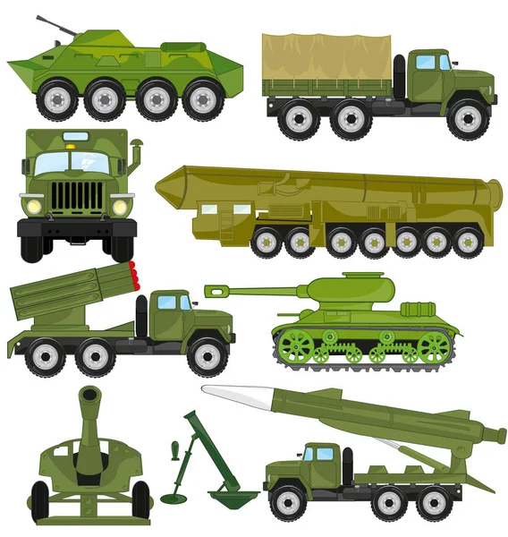 Illustrazione vettoriale delle armi e dei mezzi di trasporto per l'esercito — Vettoriale Stock