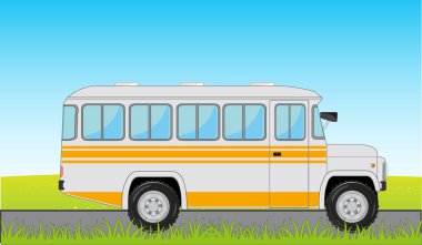 Doğanın arka planında eski zaman otobüsü