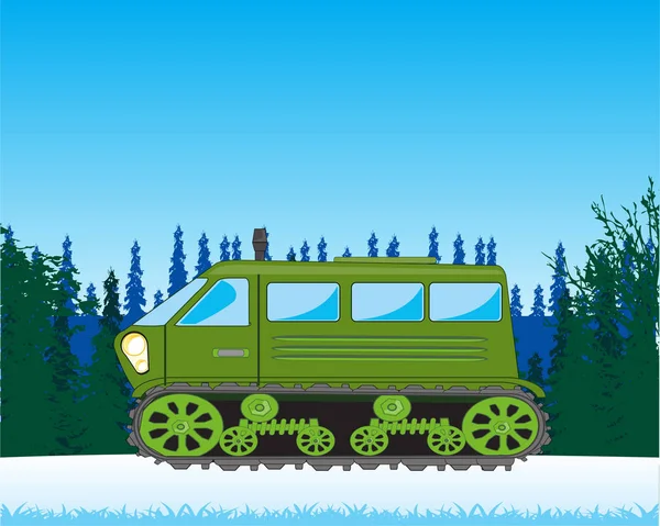 Vektor-Illustration des Transportes erhöhte Passmöglichkeiten im Schneeholz — Stockvektor