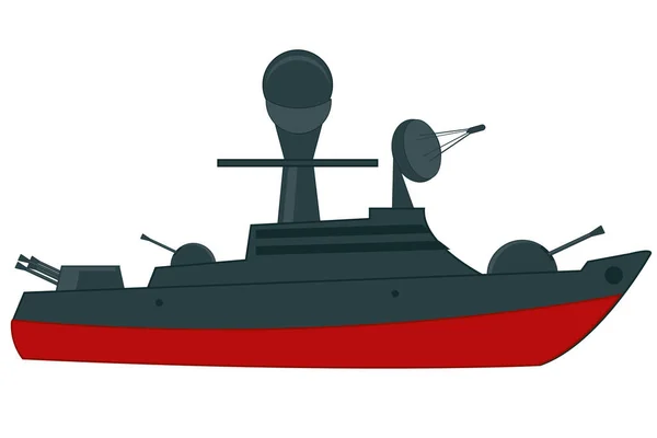 Vector illustration of the military cruiser with weapon — Stock Vector