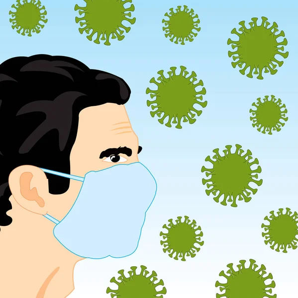 Uomini in maschera difensiva e coronavirus — Vettoriale Stock