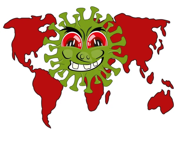 Infecção coronavírus e cartão do desenho animado do mundo — Vetor de Stock