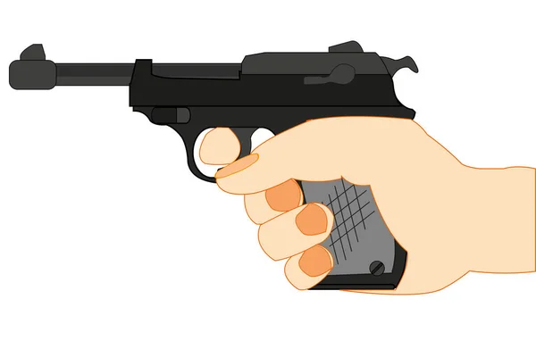 Pistola alemana walther en la mano de la persona — Vector de stock